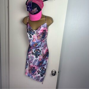 Dolls Kill X Bratz Hot N' Unbothered Cowl Neck Airbrushed Dress & Hat Lot NWT XS